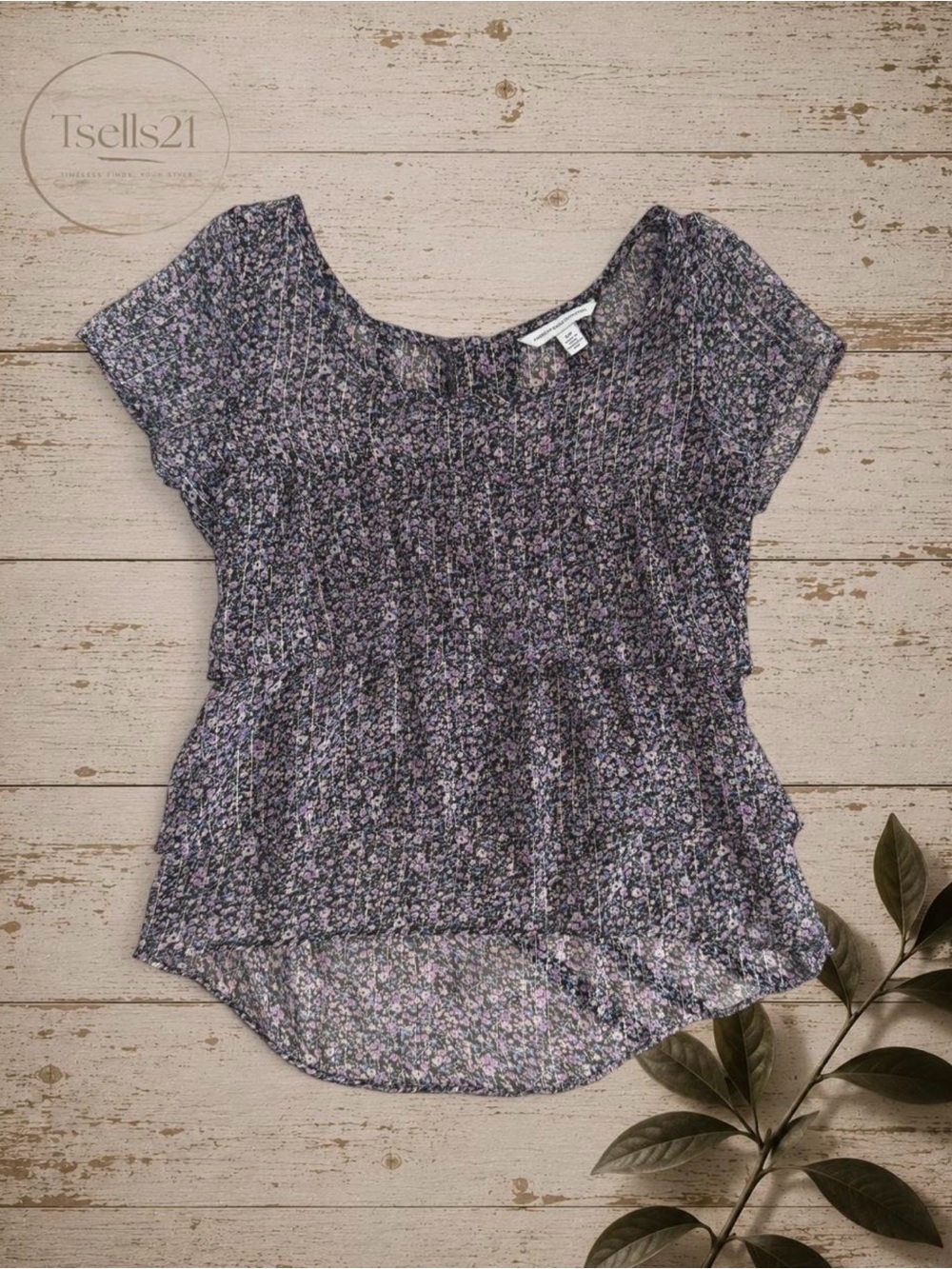 American Eagle Sheer Floral Tiered Peplum Blouse - Size S